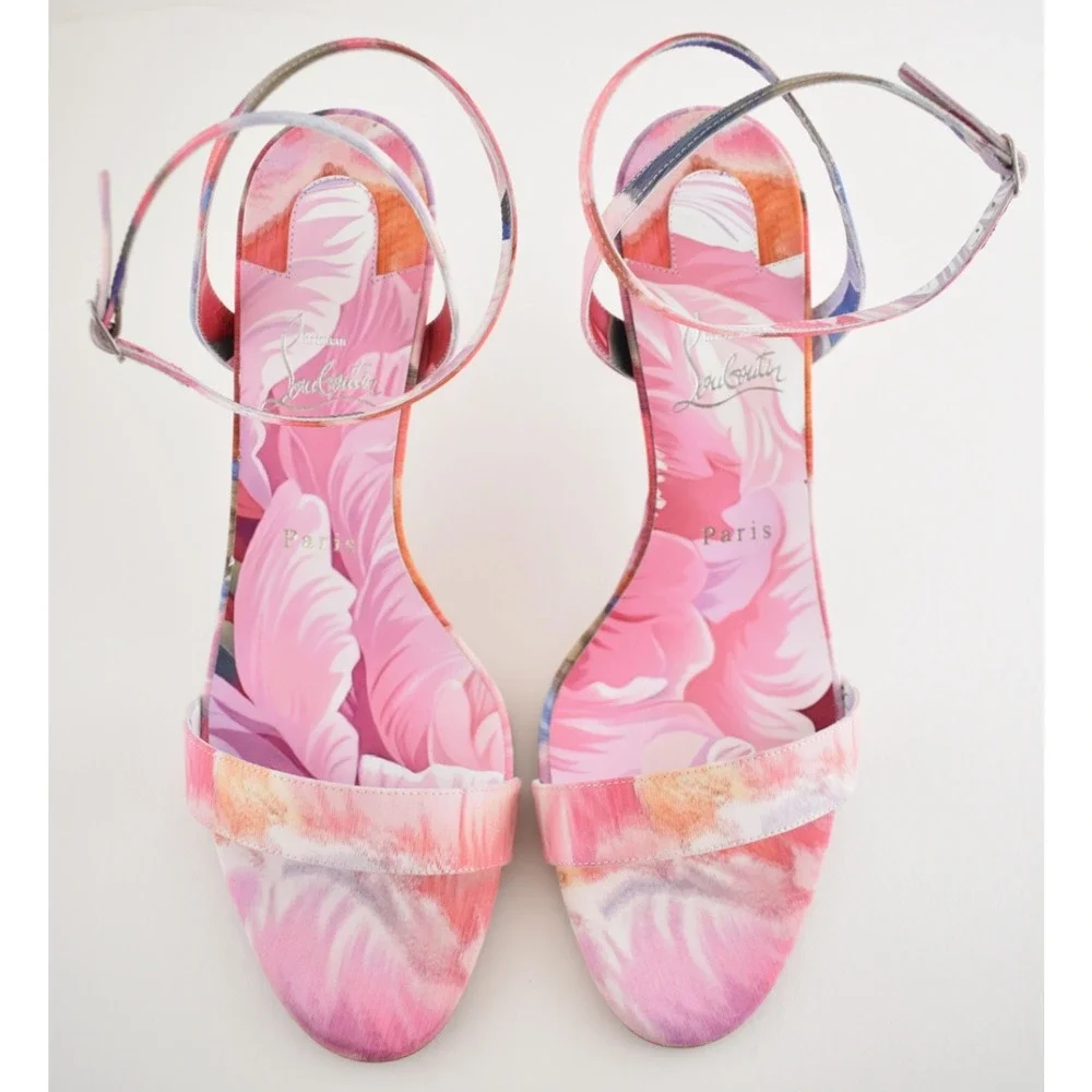 Christian Louboutin Miss Z Sandal 80 Pink Floral Ankle Strap Sandal Heel Pump 40